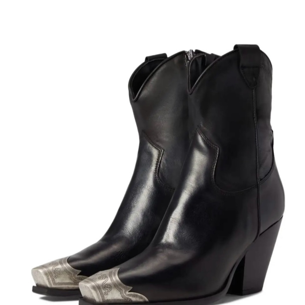 Free People Black Leather Ankle Booties with Silver Accents used like new